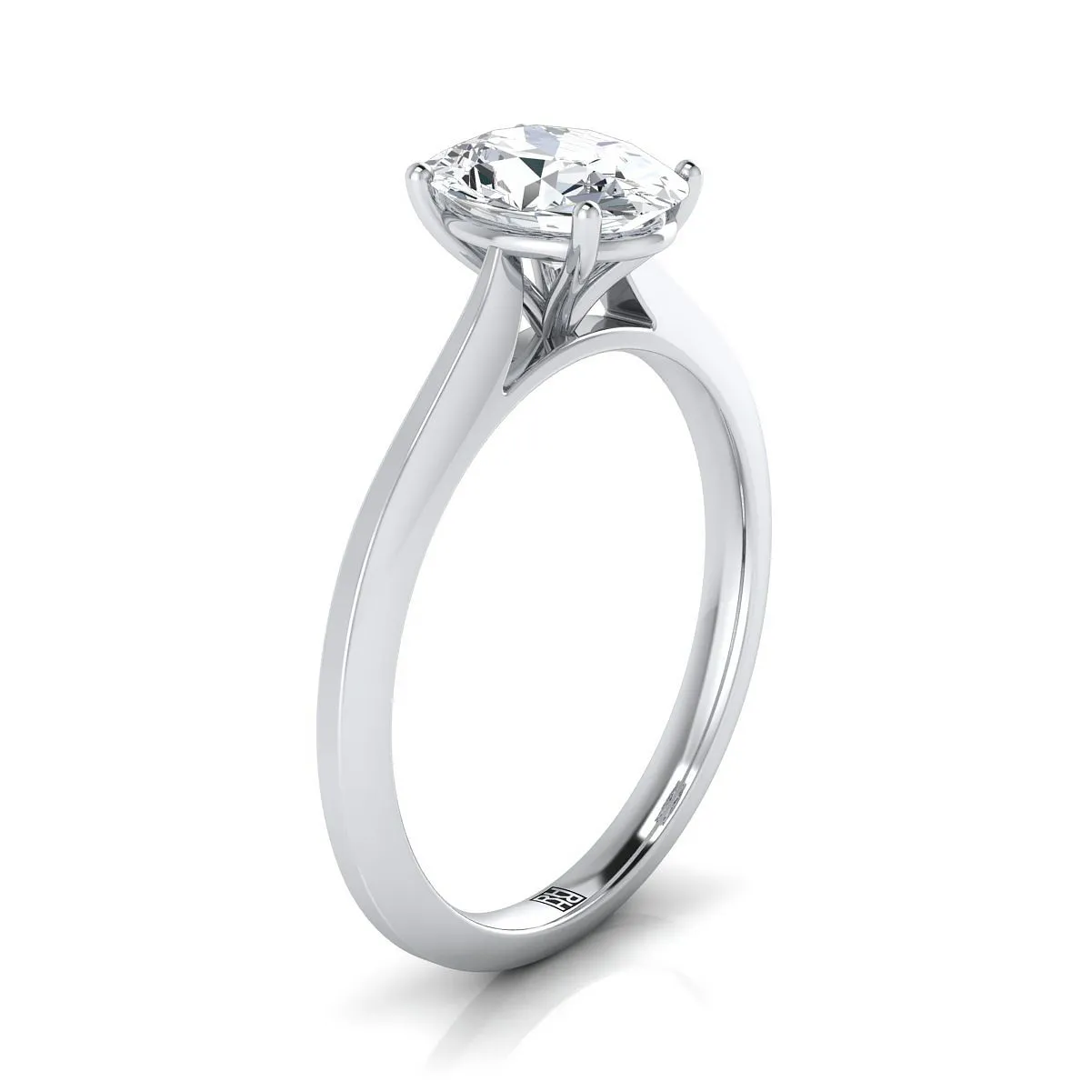 18K White Gold Oval  Timeless Solitaire Comfort Fit Engagement Ring