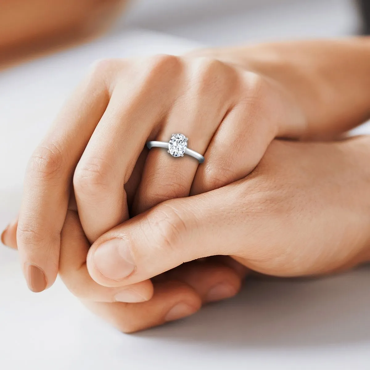 18K White Gold Oval  Timeless Solitaire Comfort Fit Engagement Ring