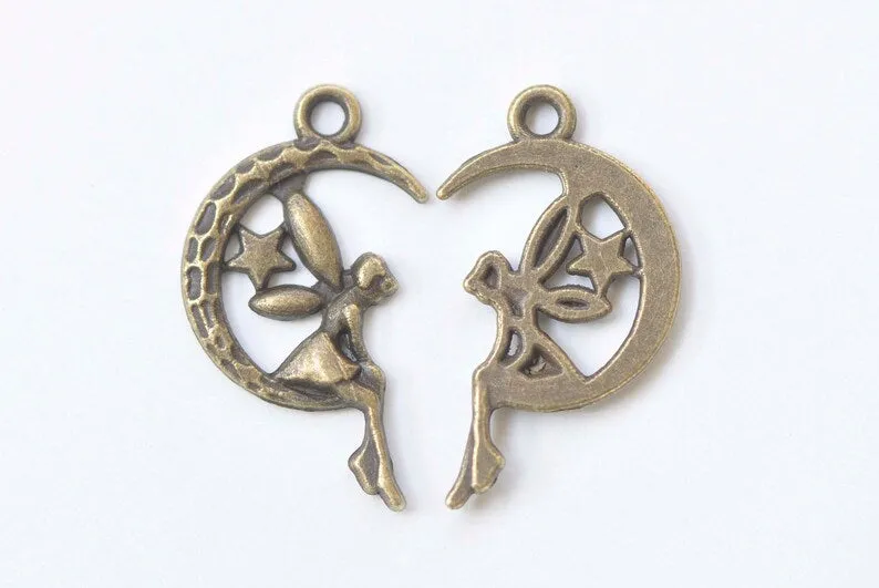 20 pcs Fairy Angel On Crescent Moon Charms Pendants 13x24mm Various Colors