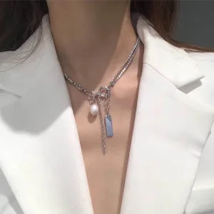 2022 Trendy Metal Chain Splice Rhinestone Chain Choker Necklaces Fresh Pearl Metal Lasso Pendant Collar Hip hop Necklaces Women