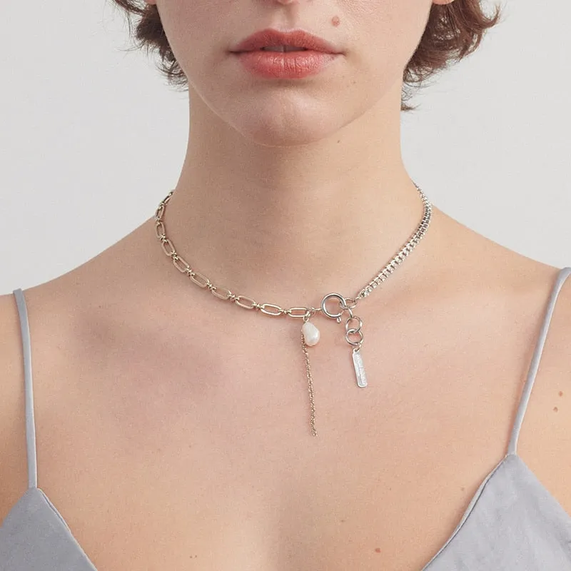 2022 Trendy Metal Chain Splice Rhinestone Chain Choker Necklaces Fresh Pearl Metal Lasso Pendant Collar Hip hop Necklaces Women