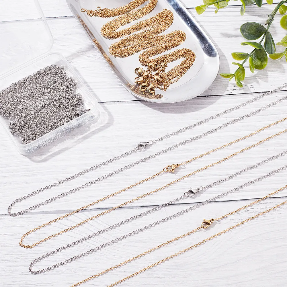 20Pcs 2 Style 304 Stainless Steel Cable Chain Necklaces Set for Men Women, Golden & Stainless Steel Color, 19.5~20.5 inch(50~52cm), 10Pcs/style