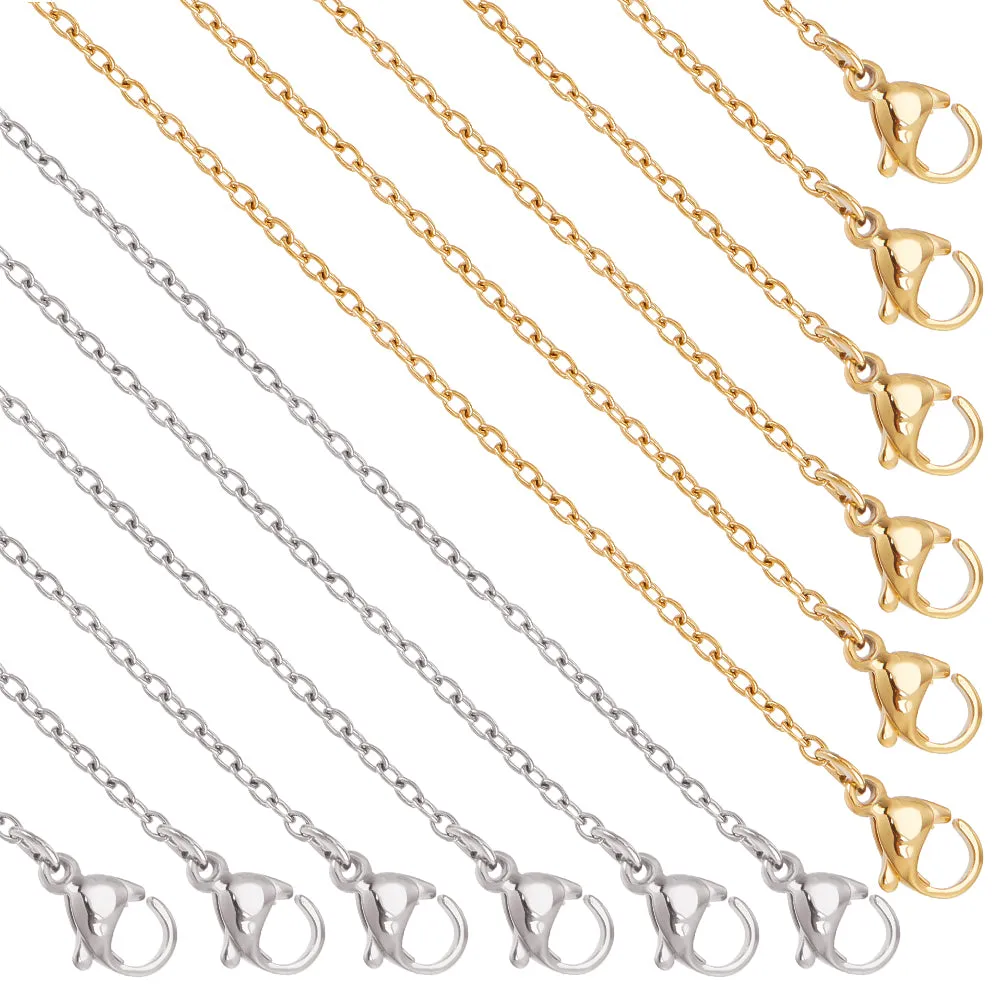 20Pcs 2 Style 304 Stainless Steel Cable Chain Necklaces Set for Men Women, Golden & Stainless Steel Color, 19.5~20.5 inch(50~52cm), 10Pcs/style