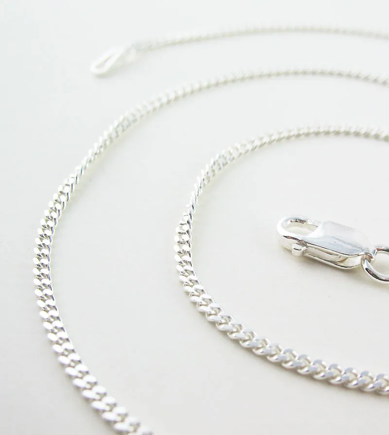 2.1 mm Curb Chain, Unplated Sterling Silver