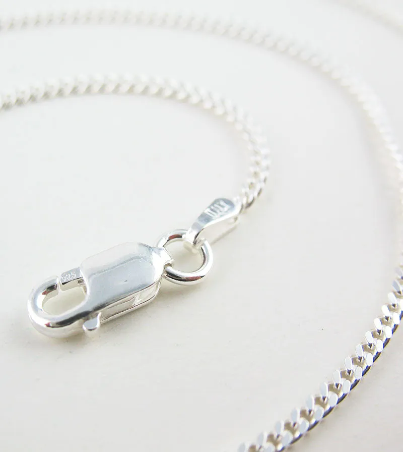 2.1 mm Curb Chain, Unplated Sterling Silver