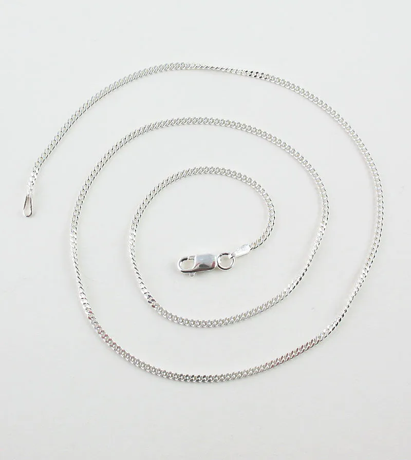 2.1 mm Curb Chain, Unplated Sterling Silver