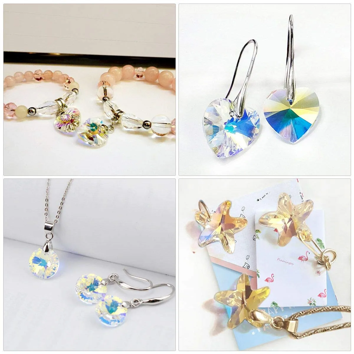 28 Pcs Mix Shapes Glass Crystal AB Loose Beads Pendant Crystal Gemstone for Jewelry Making Decorations ...