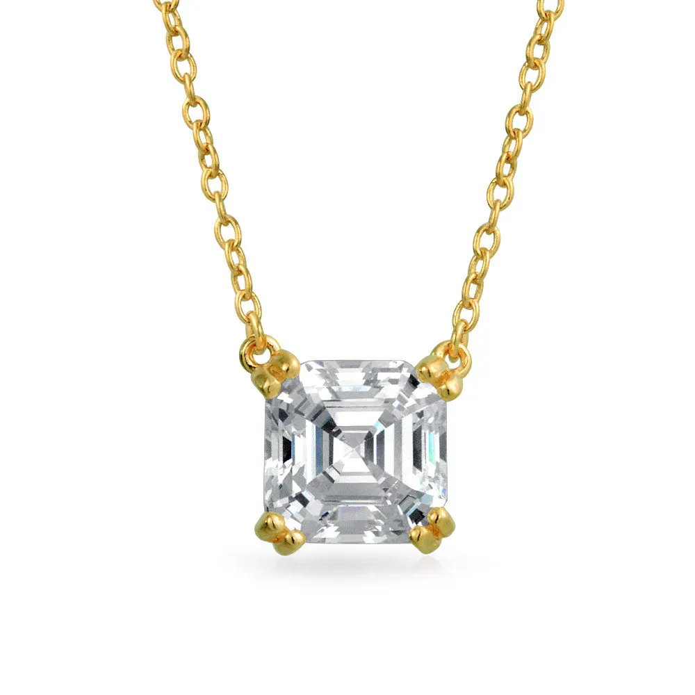 2CT Square Asscher Cut AAA CZ Solitaire Pendant Earrings Sterling