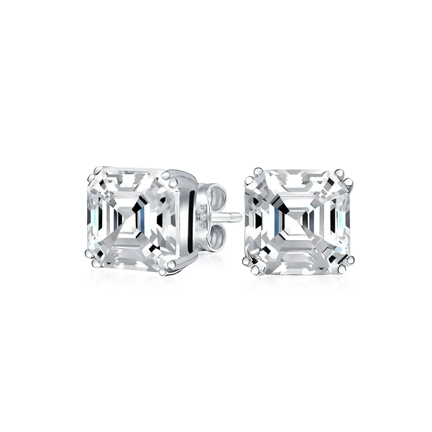 2CT Square Asscher Cut AAA CZ Solitaire Pendant Earrings Sterling