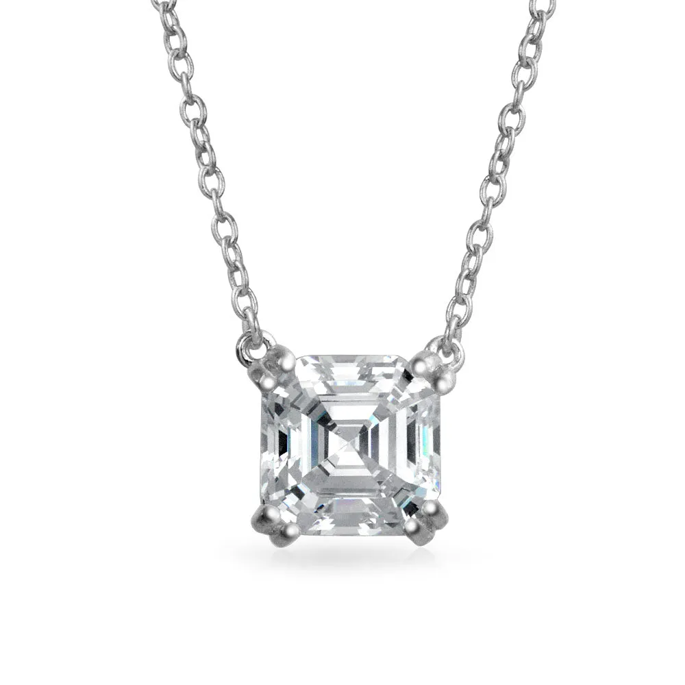 2CT Square Asscher Cut AAA CZ Solitaire Pendant Earrings Sterling