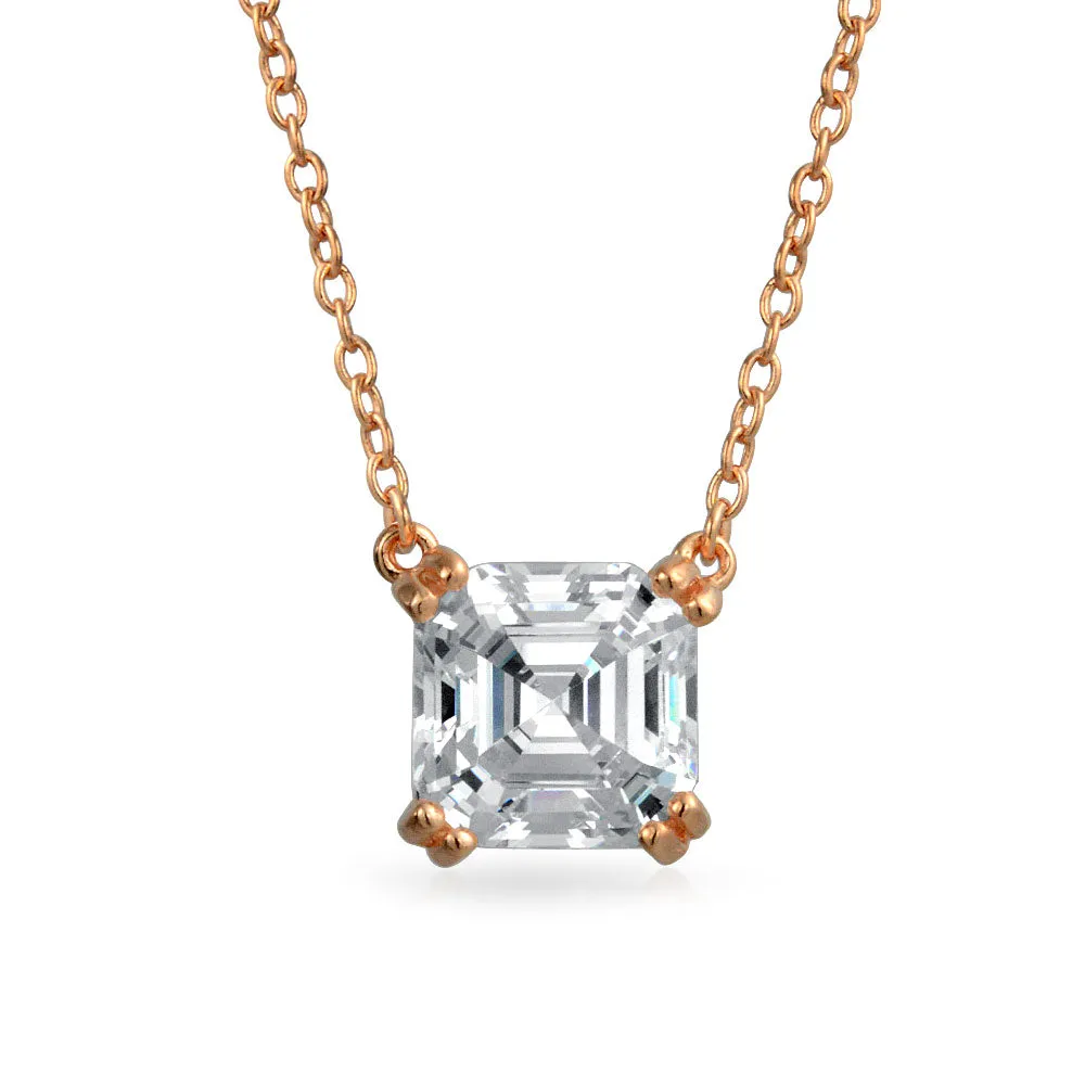 2CT Square Asscher Cut AAA CZ Solitaire Pendant Earrings Sterling