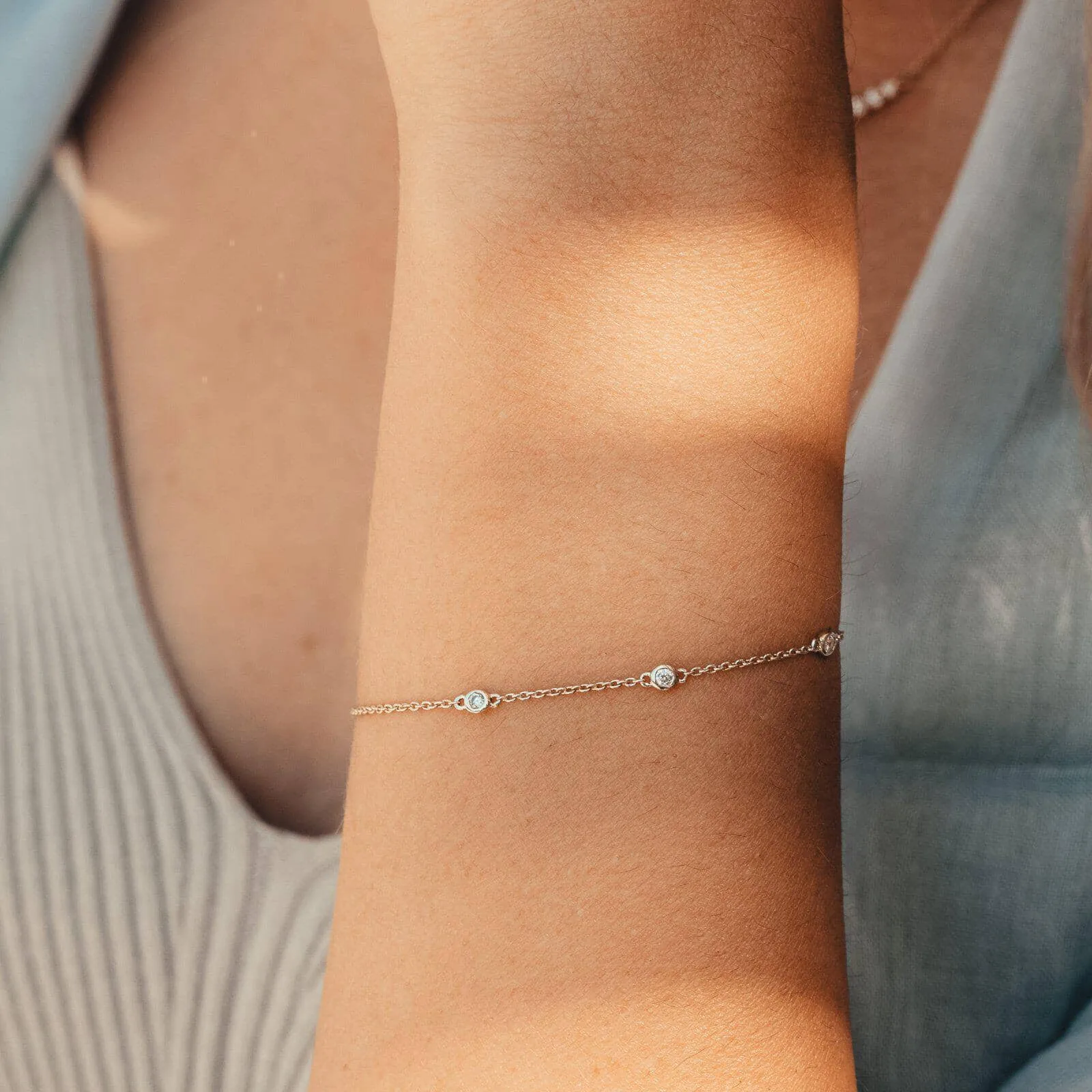 3 Diamond Bezel Bracelet - 14K White Gold