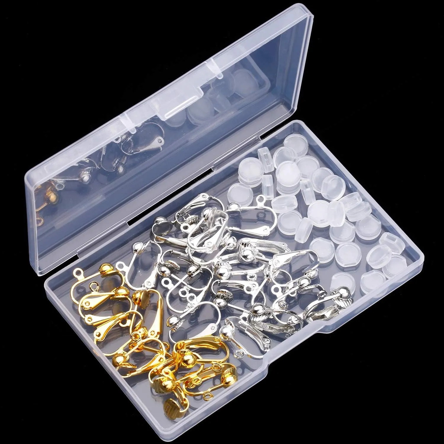 30 Pieces Clip-On Earring Converters Non-Pierced Earring Findings Dangle Earring Clips with Easy Open Loop and Silicone Earring Pads for Daily Accessory, 3 Colors (Style A)
