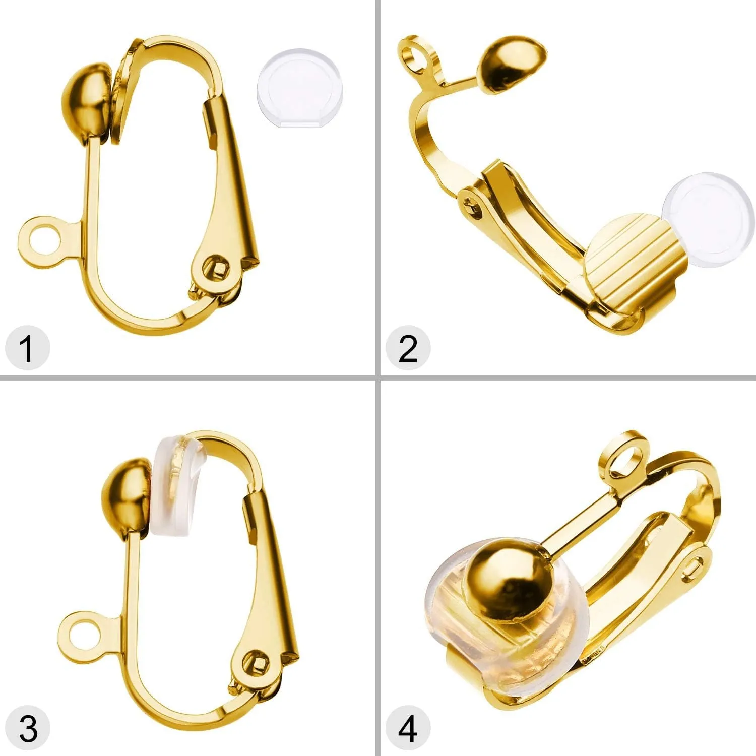 30 Pieces Clip-On Earring Converters Non-Pierced Earring Findings Dangle Earring Clips with Easy Open Loop and Silicone Earring Pads for Daily Accessory, 3 Colors (Style A)
