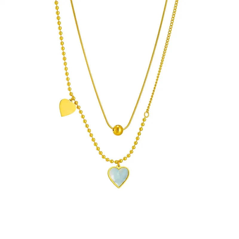 316L Stainless Steel 2 Layers Beads Ball Heart Pendant Necklace For Women
