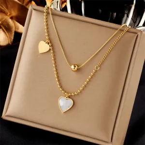 316L Stainless Steel 2 Layers Beads Ball Heart Pendant Necklace For Women