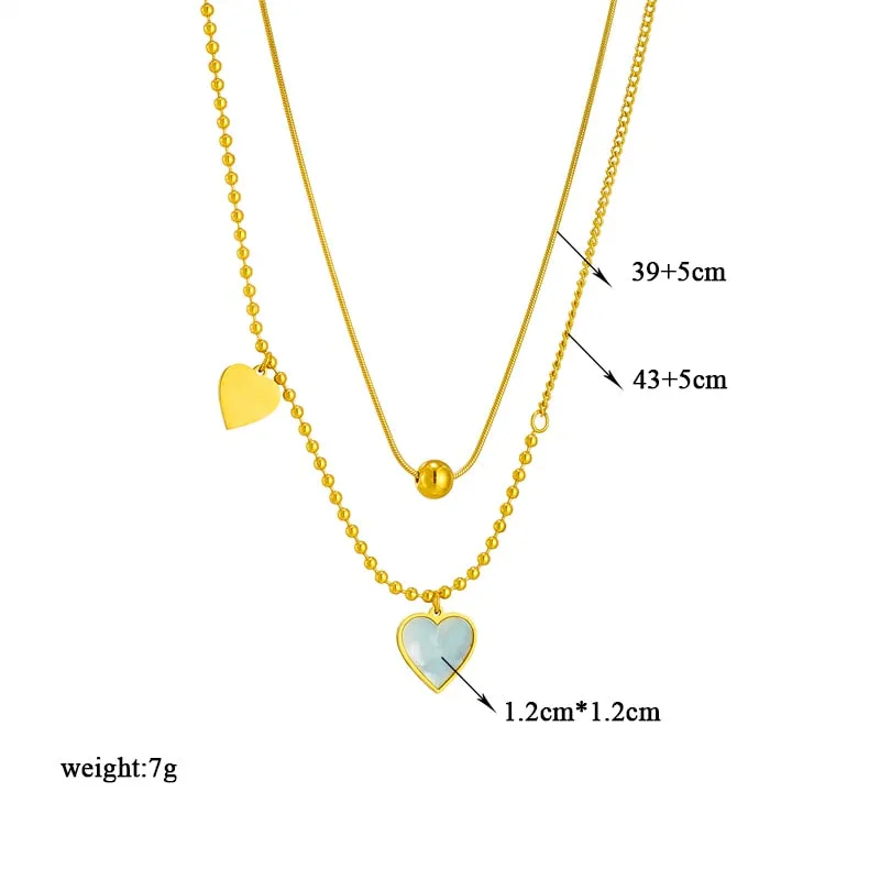 316L Stainless Steel 2 Layers Beads Ball Heart Pendant Necklace For Women