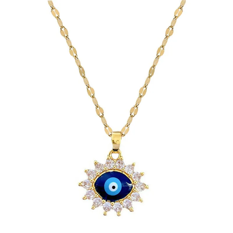 316L Stainless Steel Blue Vintage Eye Pendant Necklace For Women