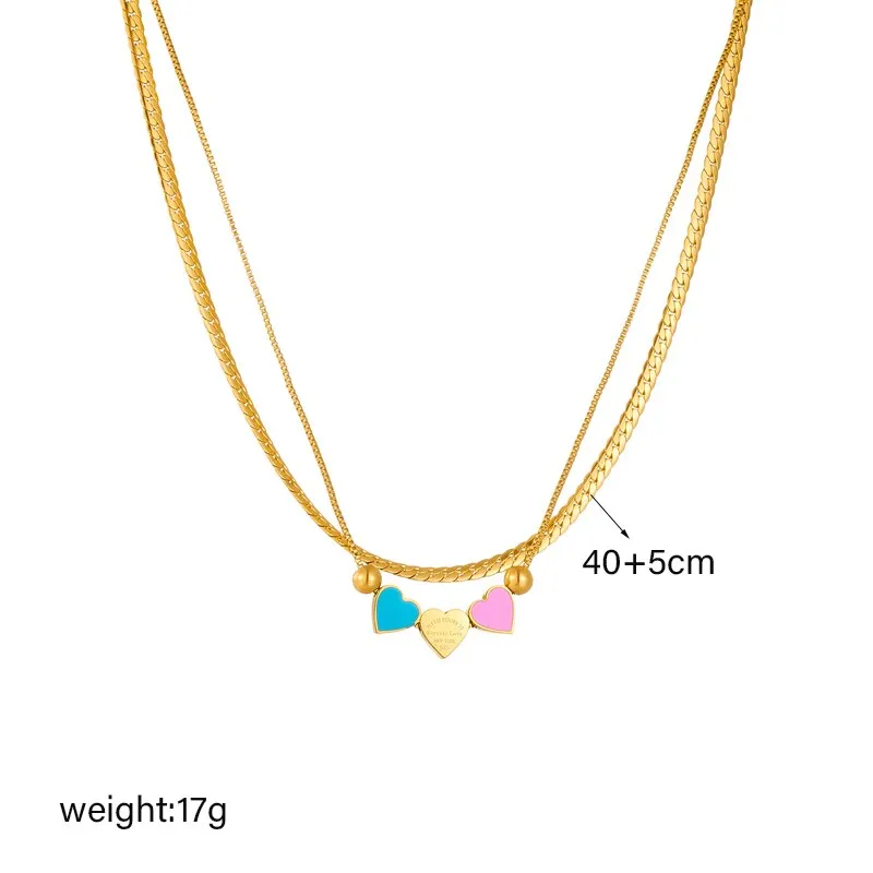 316L Stainless Steel Double Layer Lovely Heart Charm Necklace For Women