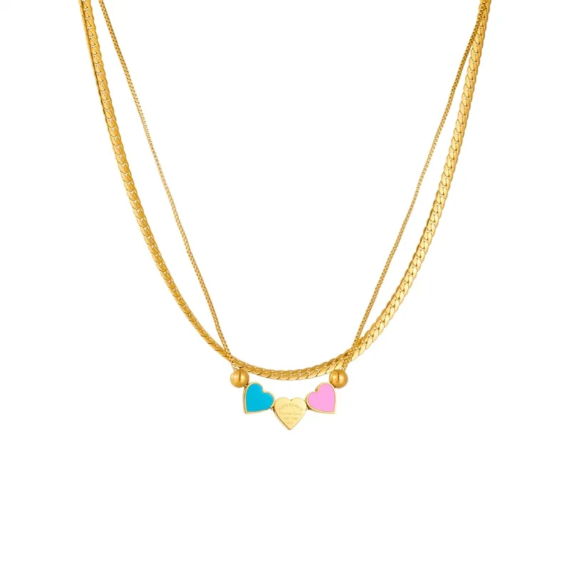 316L Stainless Steel Double Layer Lovely Heart Charm Necklace For Women