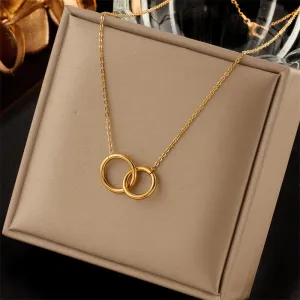 316L Stainless Steel Double Ring Pendant Necklace For Women