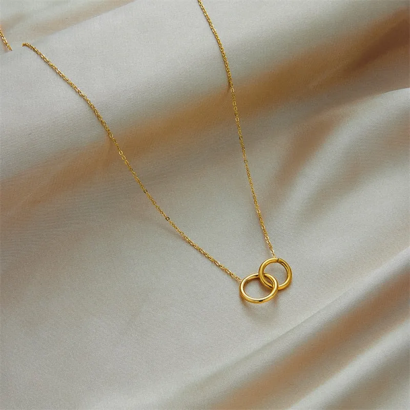 316L Stainless Steel Double Ring Pendant Necklace For Women