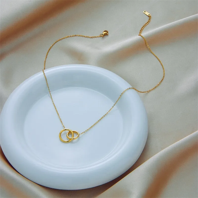 316L Stainless Steel Double Ring Pendant Necklace For Women