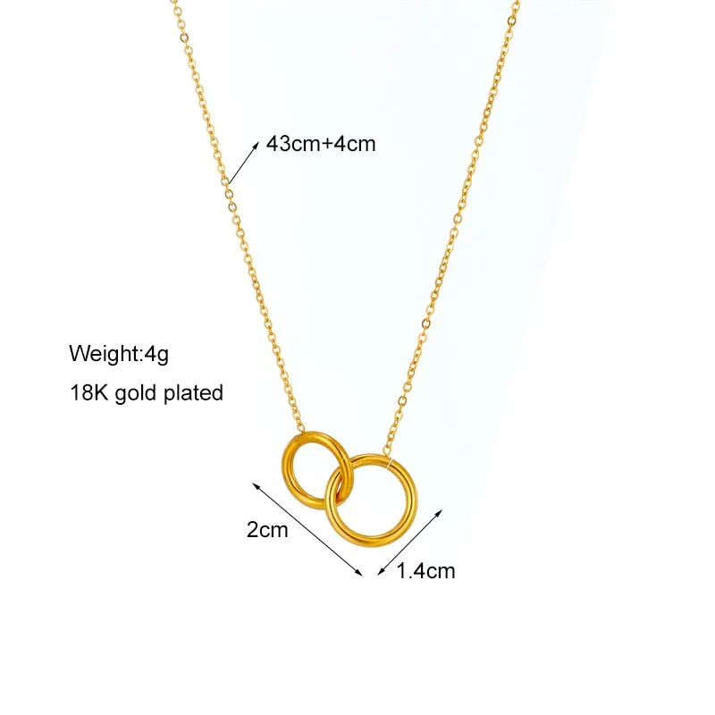 316L Stainless Steel Double Ring Pendant Necklace For Women