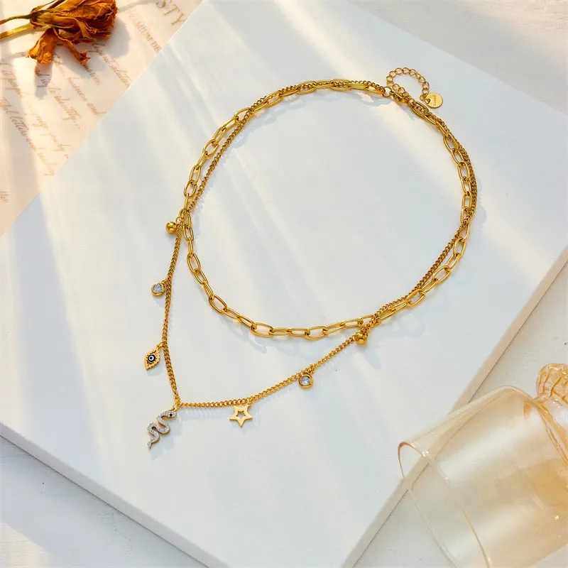 316L Stainless Steel Eye Star Snake Pendant Necklace For Women