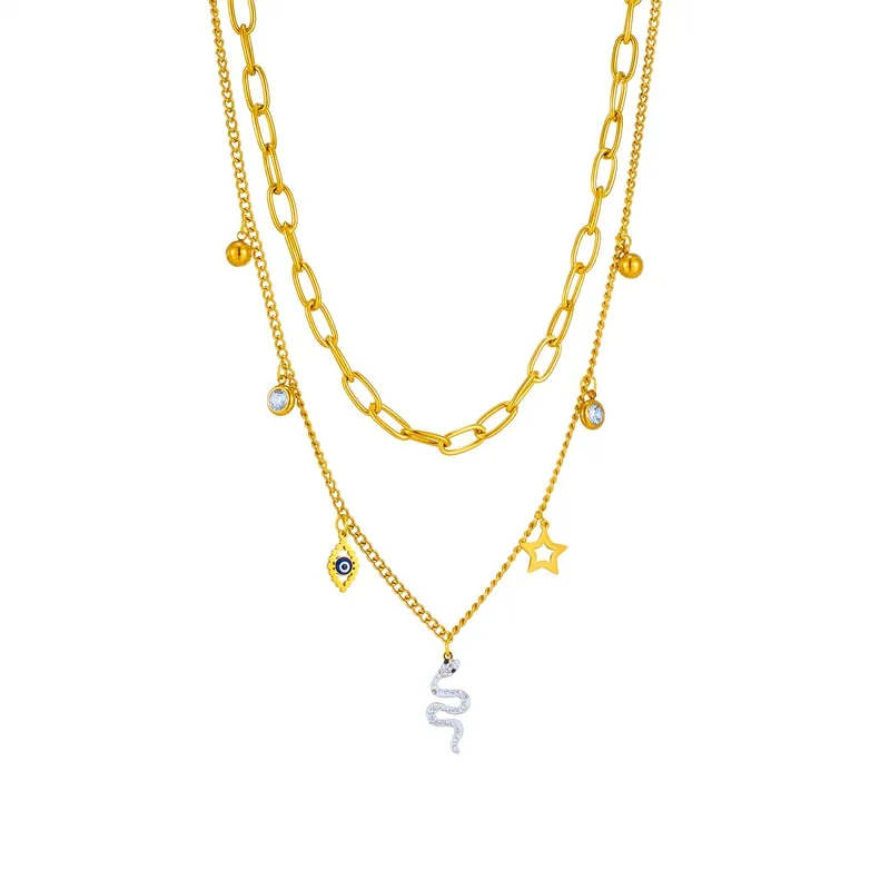 316L Stainless Steel Eye Star Snake Pendant Necklace For Women
