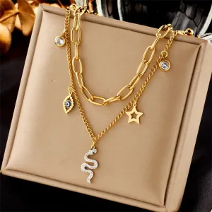 316L Stainless Steel Eye Star Snake Pendant Necklace For Women