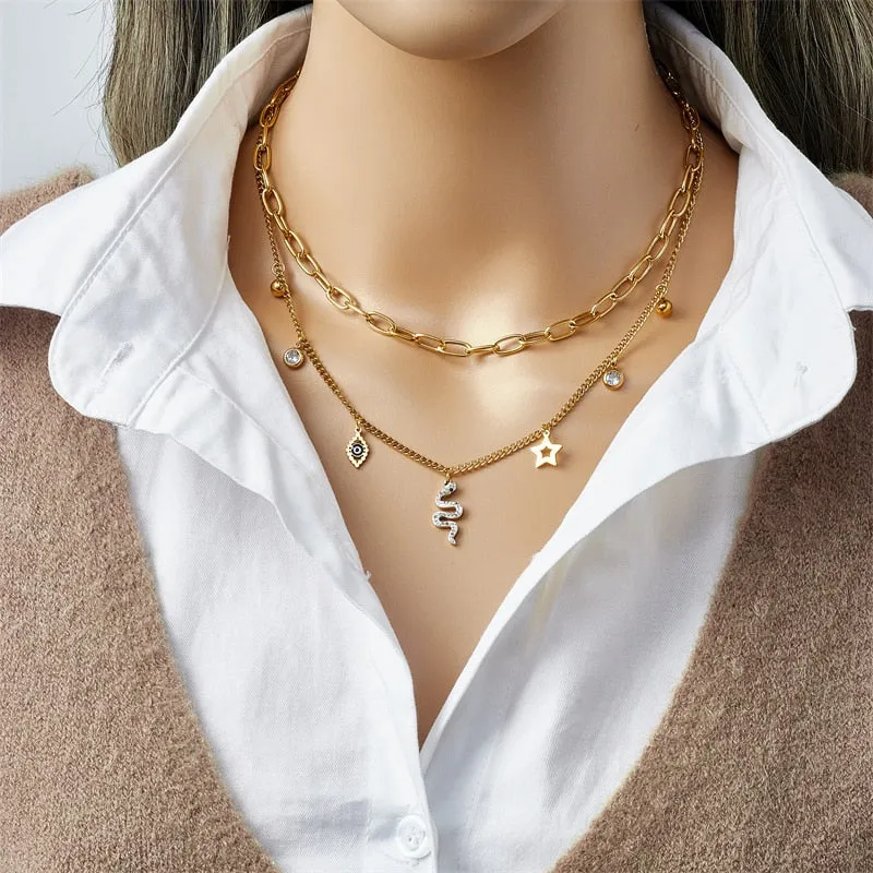 316L Stainless Steel Eye Star Snake Pendant Necklace For Women