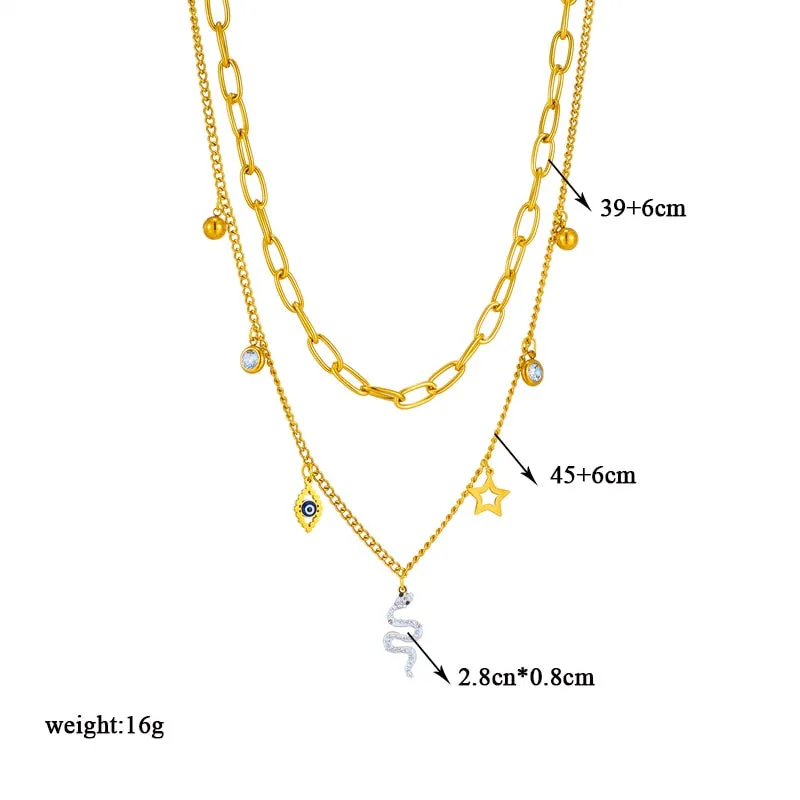 316L Stainless Steel Eye Star Snake Pendant Necklace For Women