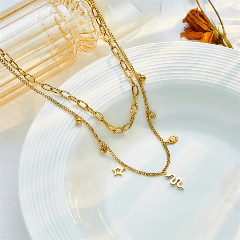 316L Stainless Steel Eye Star Snake Pendant Necklace For Women