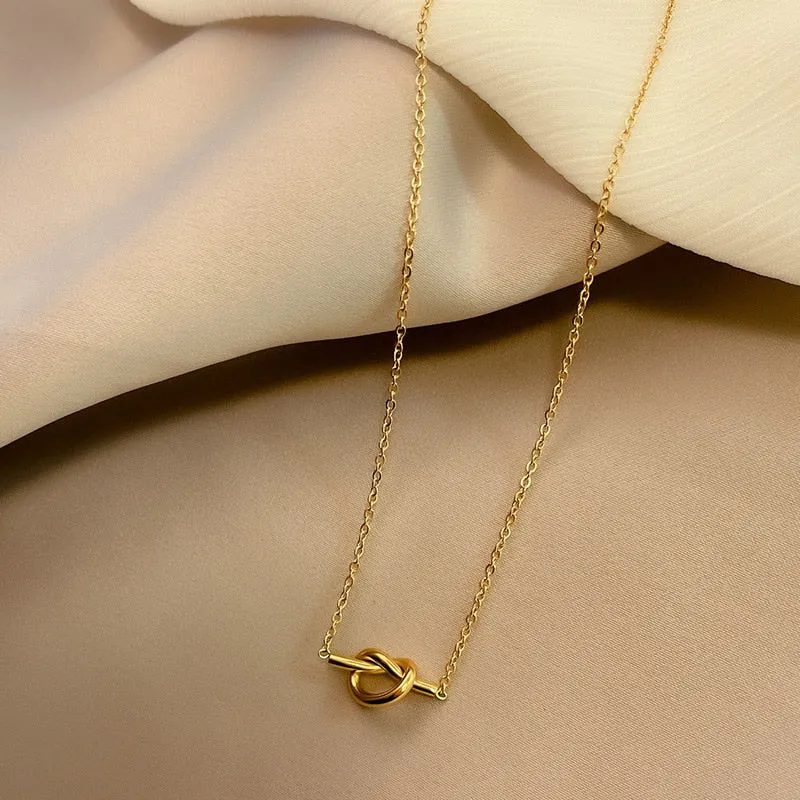 316L Stainless Steel Gold Color Knot Pandent Necklaces For Women