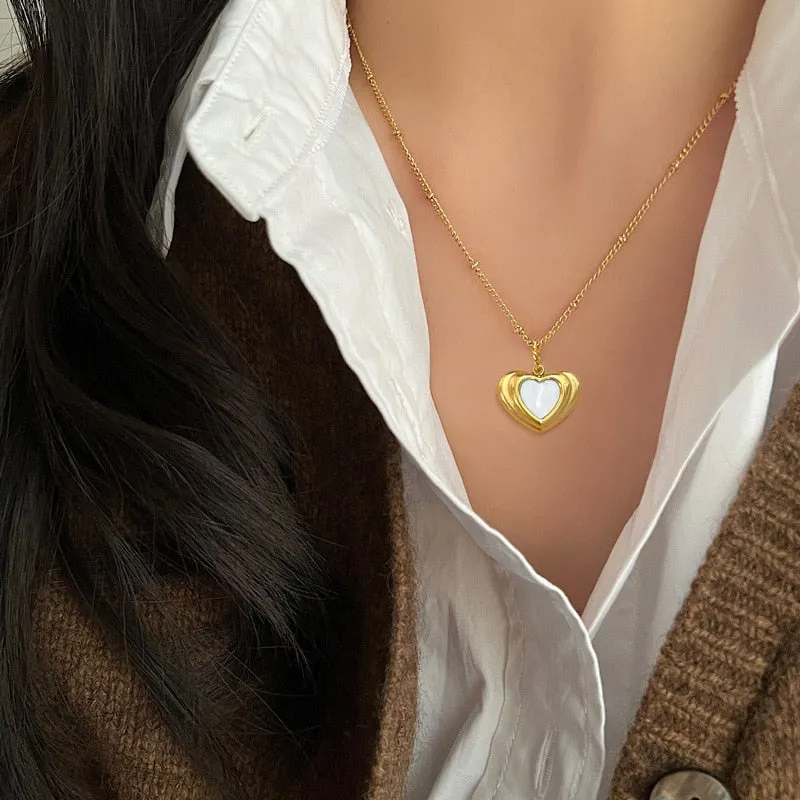 316L Stainless Steel Gold Silver Color Heart Pendant Necklace For Women