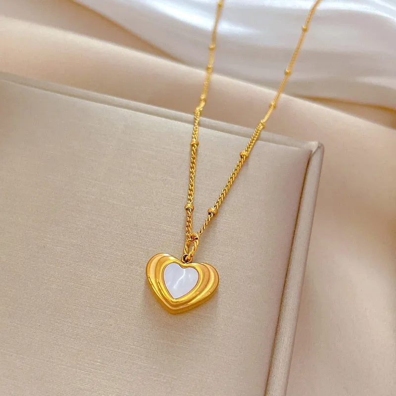 316L Stainless Steel Gold Silver Color Heart Pendant Necklace For Women