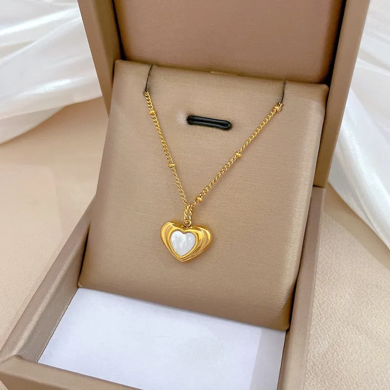 316L Stainless Steel Gold Silver Color Heart Pendant Necklace For Women