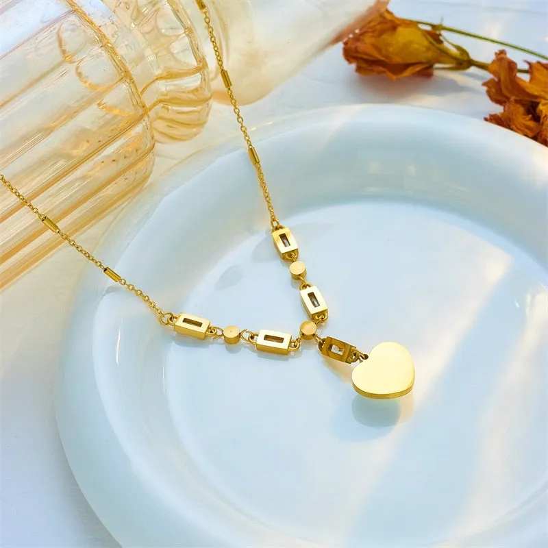 316L Stainless Steel Large Heart Dazzling Pearl Pendant Necklace For Women