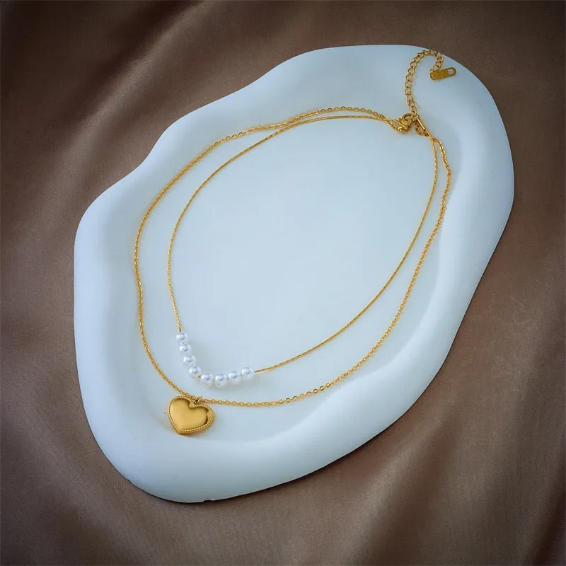 316L Stainless Steel Large Pearl Heart Pendant Necklace For Women