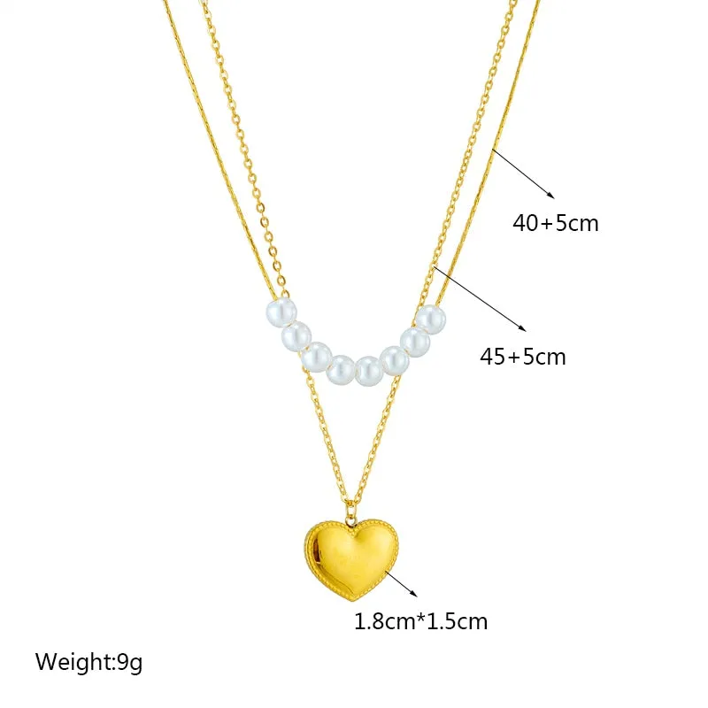 316L Stainless Steel Large Pearl Heart Pendant Necklace For Women
