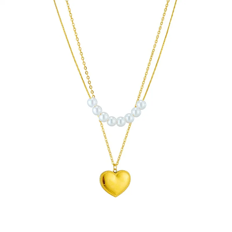 316L Stainless Steel Large Pearl Heart Pendant Necklace For Women