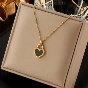 316L Stainless Steel Lock Necklace For Women Gold Color Heart Pendant Clavicle Chain