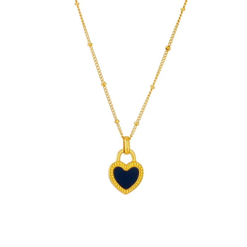 316L Stainless Steel Lock Necklace For Women Gold Color Heart Pendant Clavicle Chain