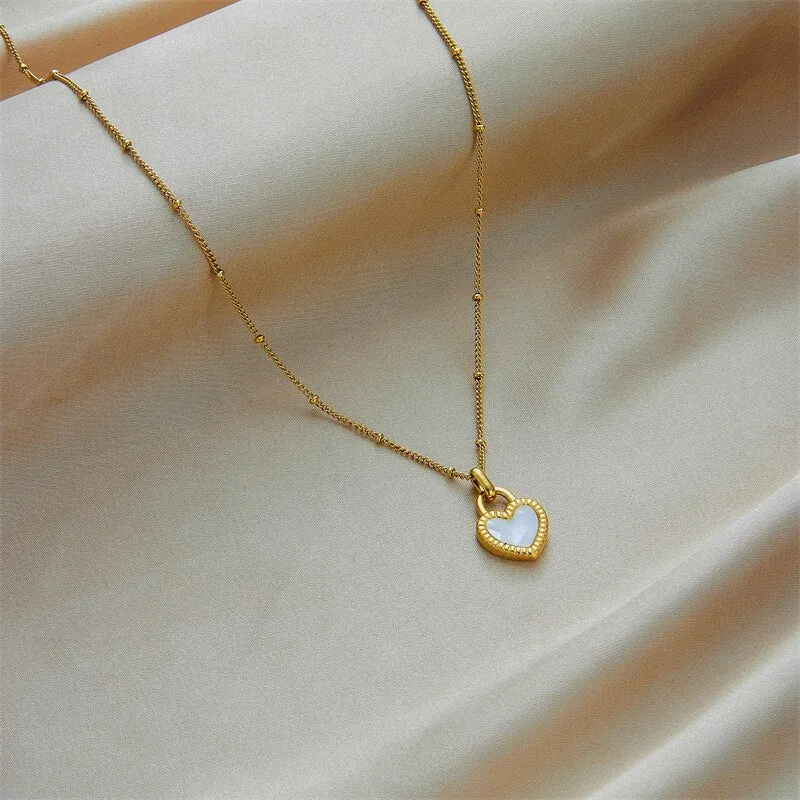 316L Stainless Steel Lock Necklace For Women Gold Color Heart Pendant Clavicle Chain