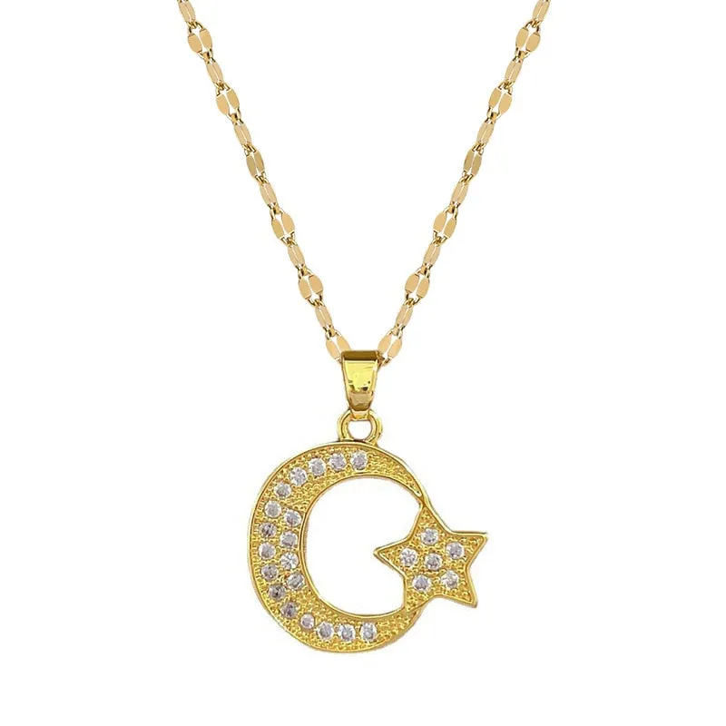 316L Stainless Steel Moon Stars Pendant Necklace For Women