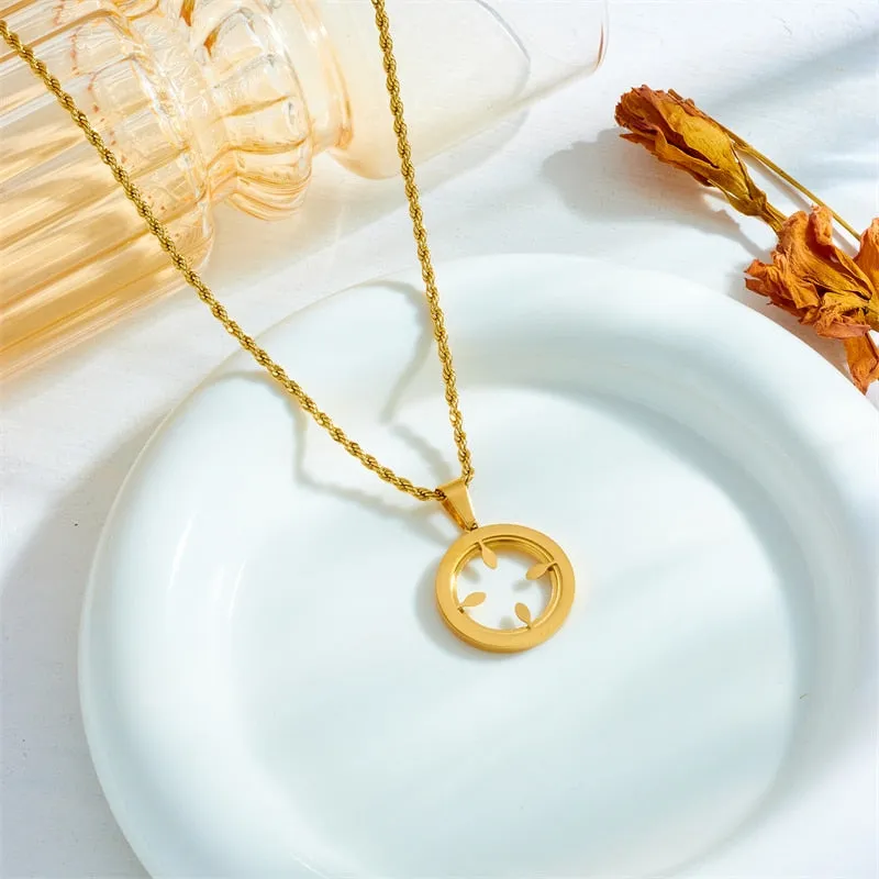 316L Stainless Steel Round Hollow Pendants Necklace For Women