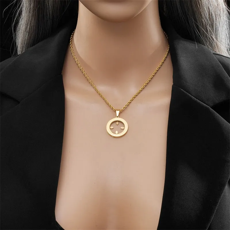 316L Stainless Steel Round Hollow Pendants Necklace For Women