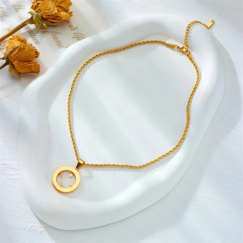 316L Stainless Steel Round Hollow Pendants Necklace For Women