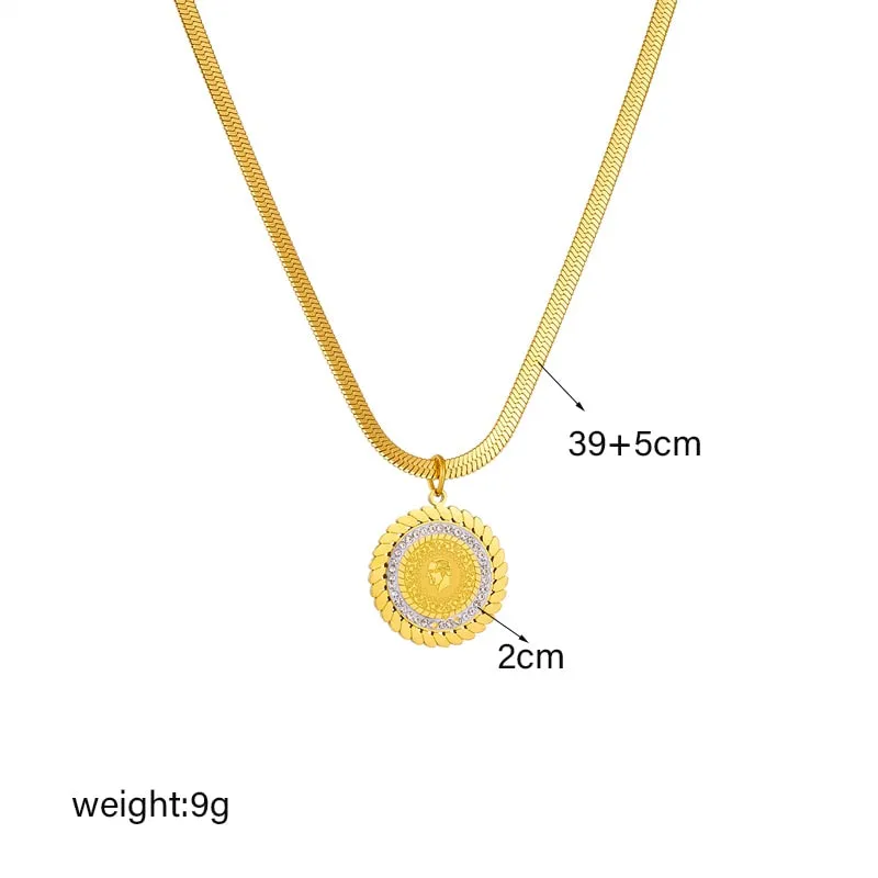 316L Stainless Steel Round Portrait Pendant Necklace For Women